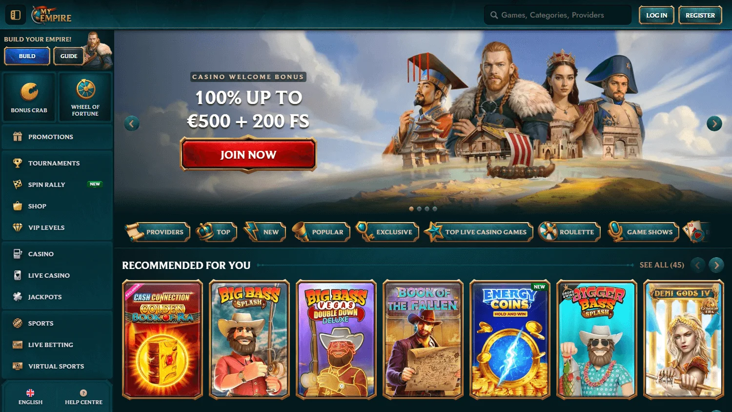 MyEmpire Casino desktop home screen