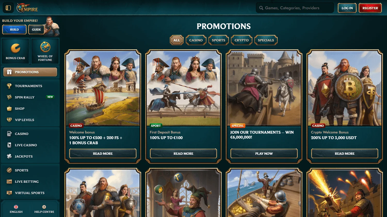 MyEmpire Casino desktop promotions area