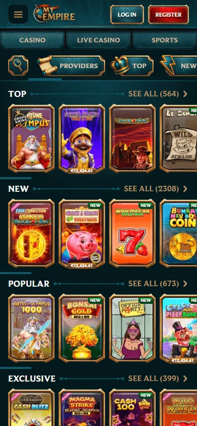 MyEmpire Casino mobile game lobby
