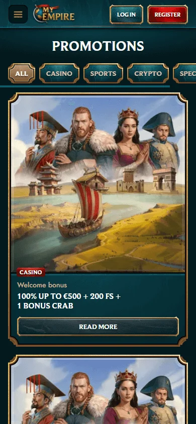 MyEmpire Casino mobile promotions area